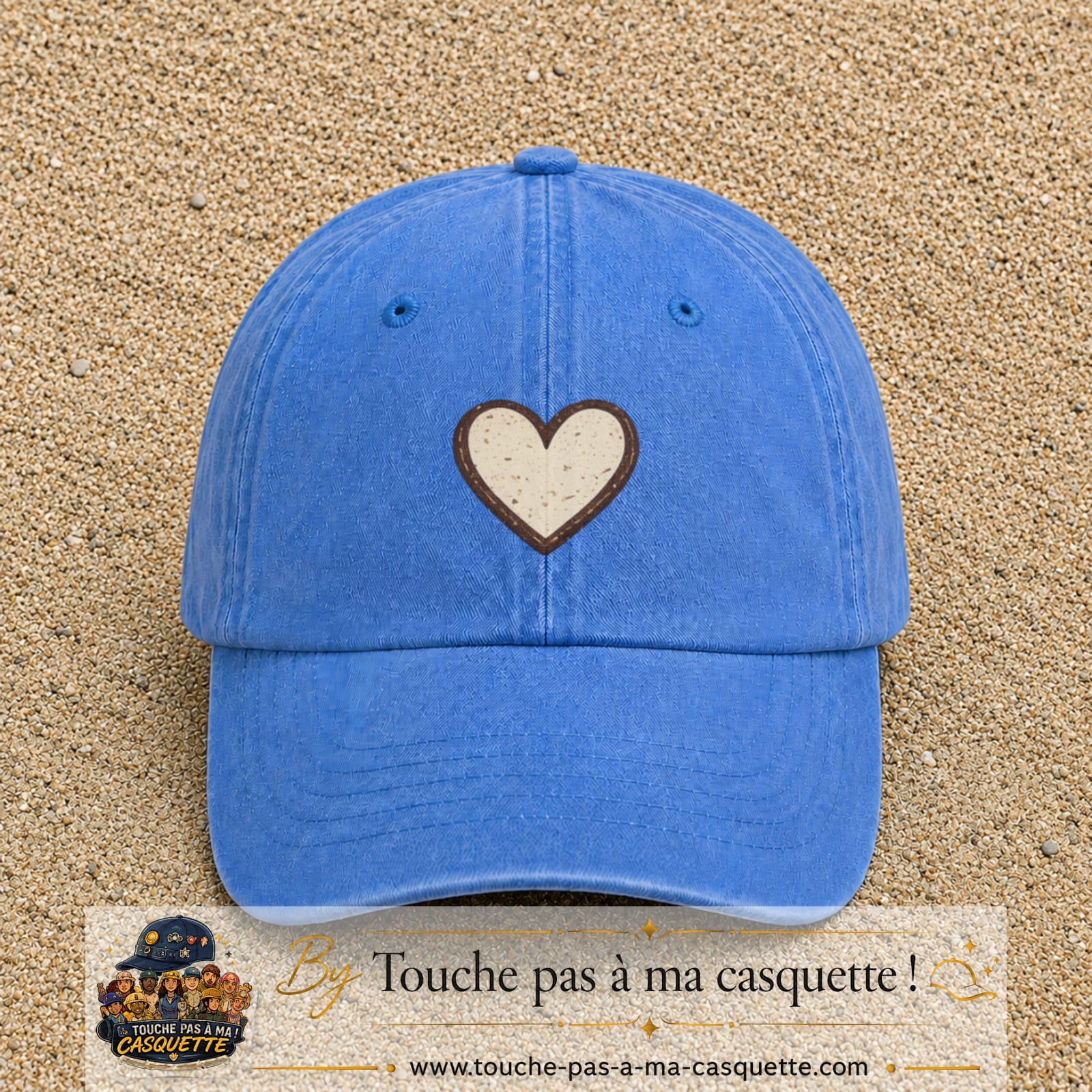 Casquette Bleu ciel délavé 100% coton avec motif Cœur bohème 5 cm - image principale