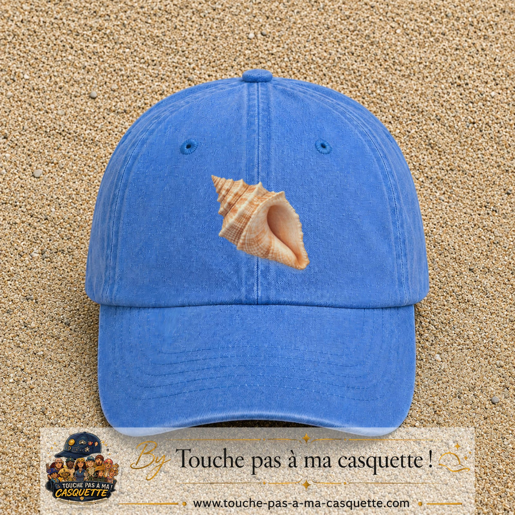 Casquette baseball Bleu ciel délavé 100% coton avec visuel Coquillage marin 7 cm - image produit principale