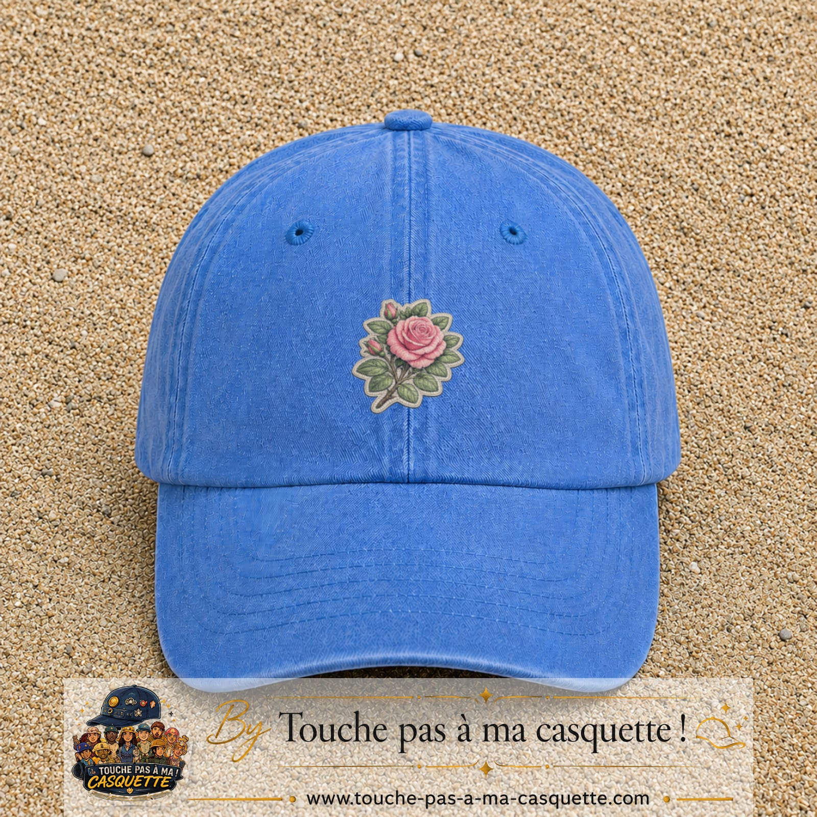 Casquette Bleu ciel délavé motif Bouquet de rose 5 cm - vue principale