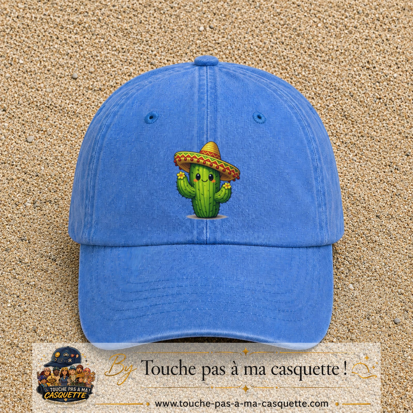 Casquette baseball Bleu ciel délavé 100% coton avec visuel Cactus sombrero 7 cm - image produit principale