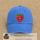 Casquette baseball Bleu ciel délavé 100% coton avec motif Fraise souriante 7 cm - image principale