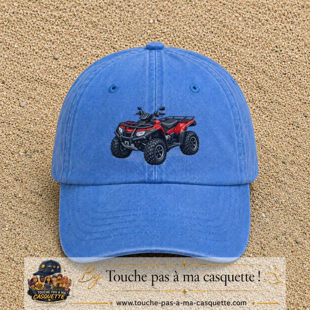 Casquette Bleu ciel délavé 100% coton avec motif Quad rouge tout-terrain 7 cm - image principale