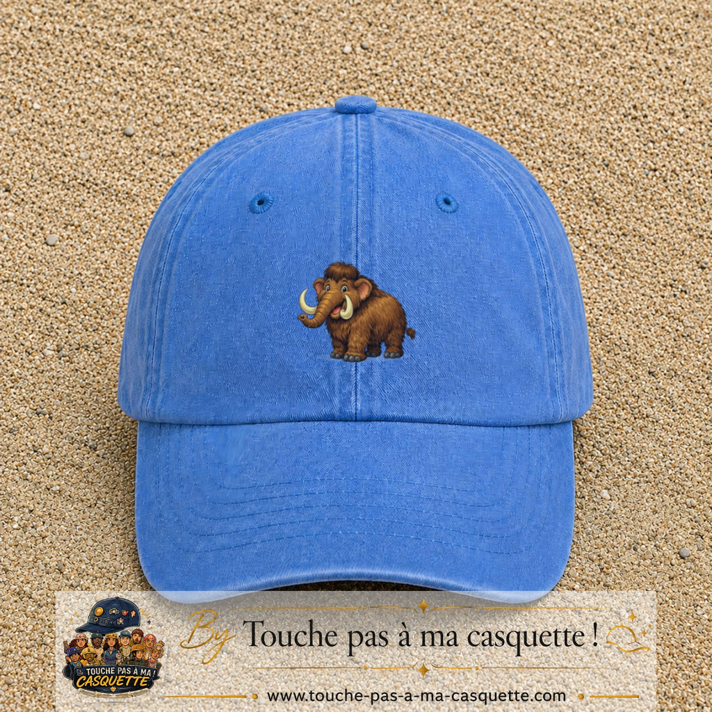 Casquette Bleu ciel délavé 100% coton avec motif Mammouth cartoon 5 cm - image principale
