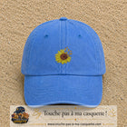 Casquette Bleu ciel délavé motif Tournesol avec papillons 5 cm - vue principale