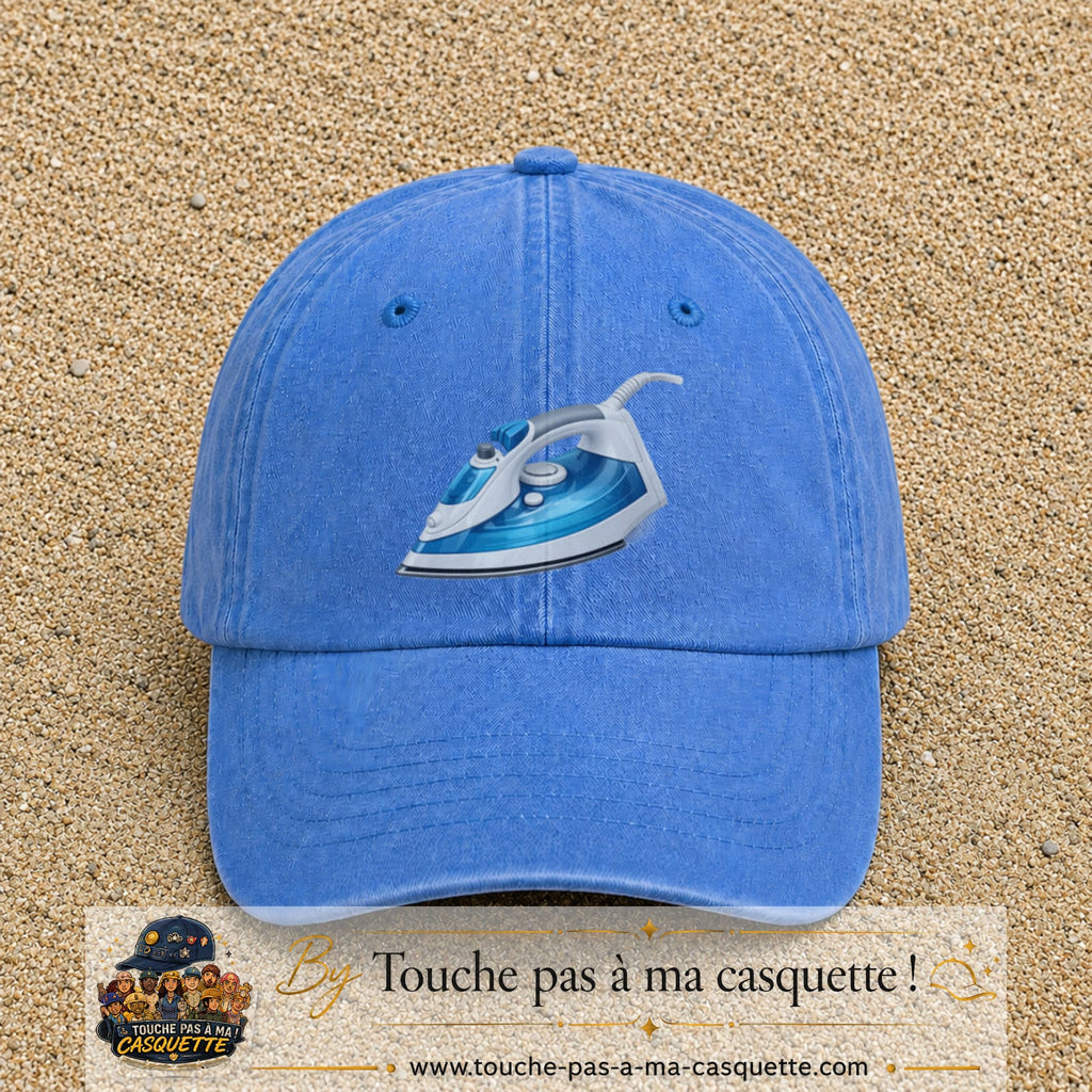 Casquette Bleu ciel délavé 100% coton avec motif Fer à repasser bleu 7 cm - image principale