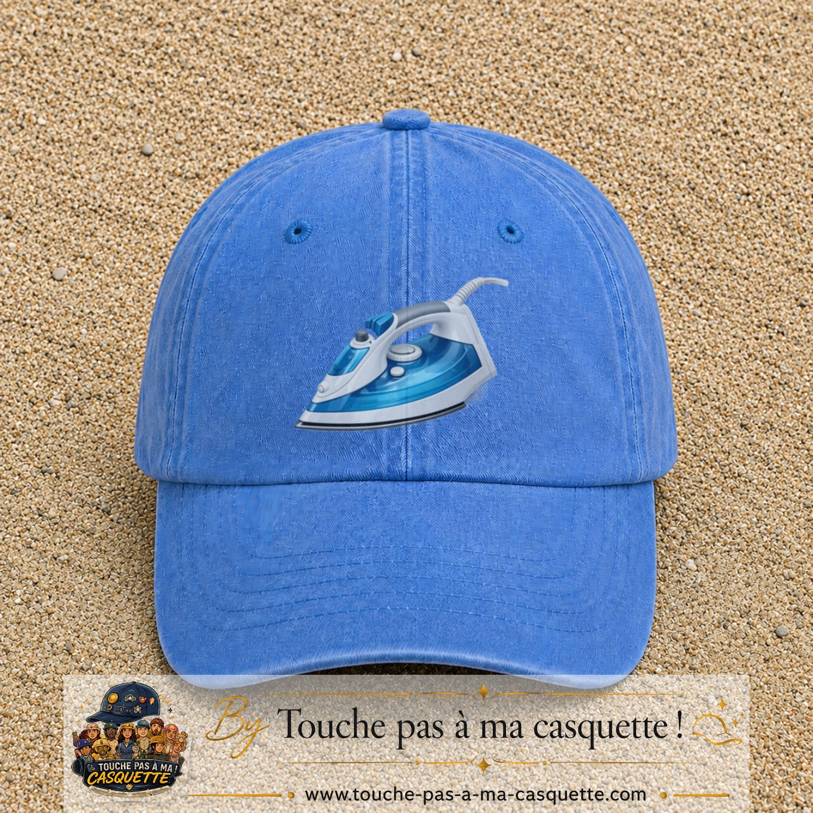 Casquette Bleu ciel délavé 100% coton avec motif Fer à repasser bleu 7 cm - image principale