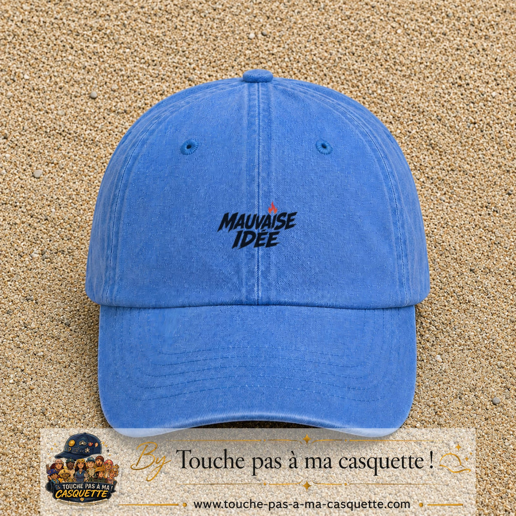 Casquette Bleu ciel délavé 100% coton avec motif Mauvaise idée 3 cm - image principale