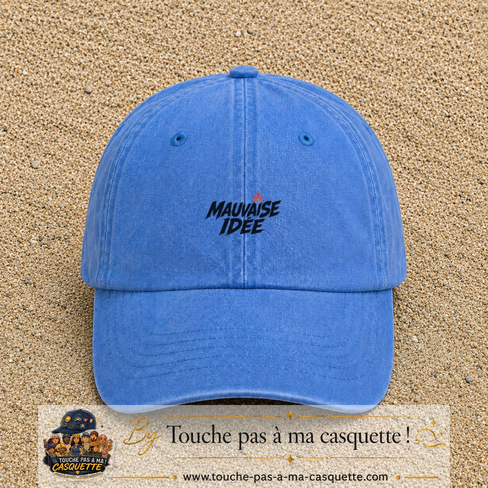Casquette Bleu ciel délavé 100% coton avec motif Mauvaise idée 3 cm - image principale