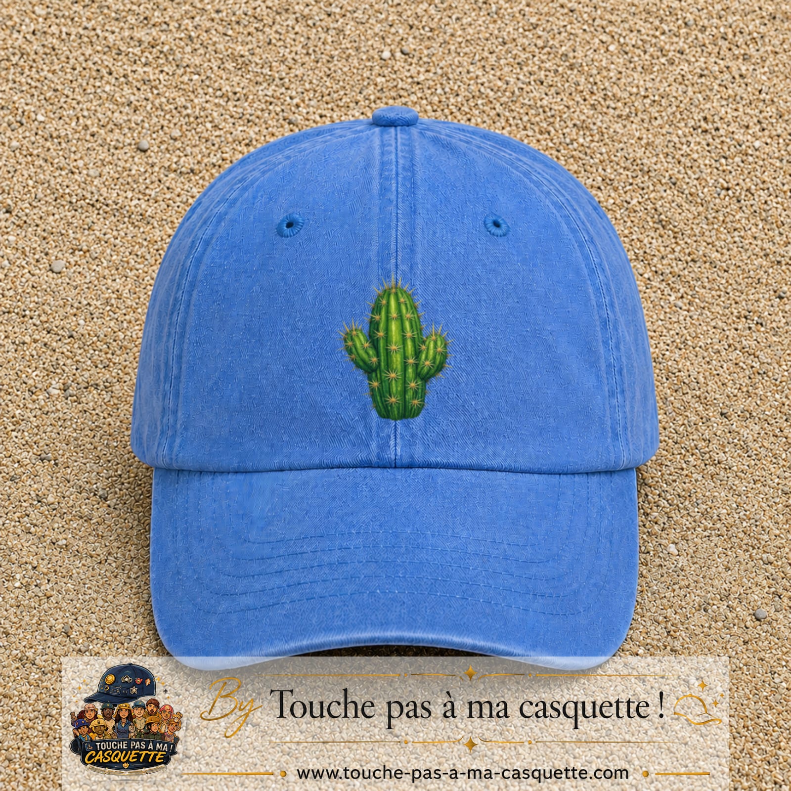 Casquette baseball Bleu ciel délavé 100% coton avec visuel Cactus épineux 7 cm - image produit principale