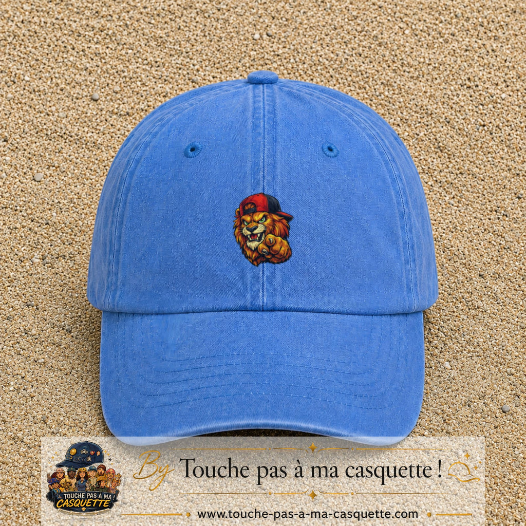 Casquette Bleu ciel délavé 100% coton avec motif Lion casquette street 5 cm - image principale