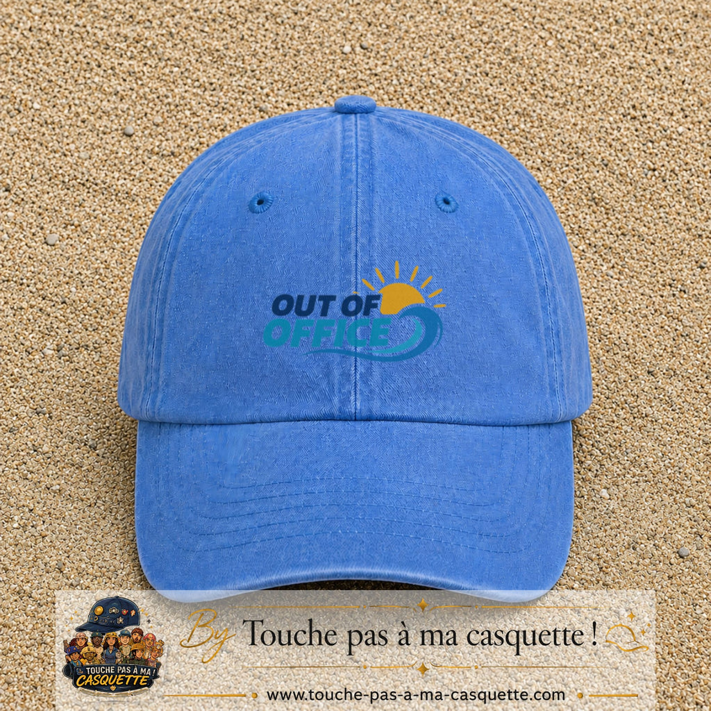 Casquette Bleu ciel délavé 100% coton avec motif Out of Office vague soleil 5 cm - image principale