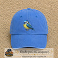 Casquette baseball Bleu ciel délavé 100% coton avec visuel Mésange bleue 7 cm - image produit principale