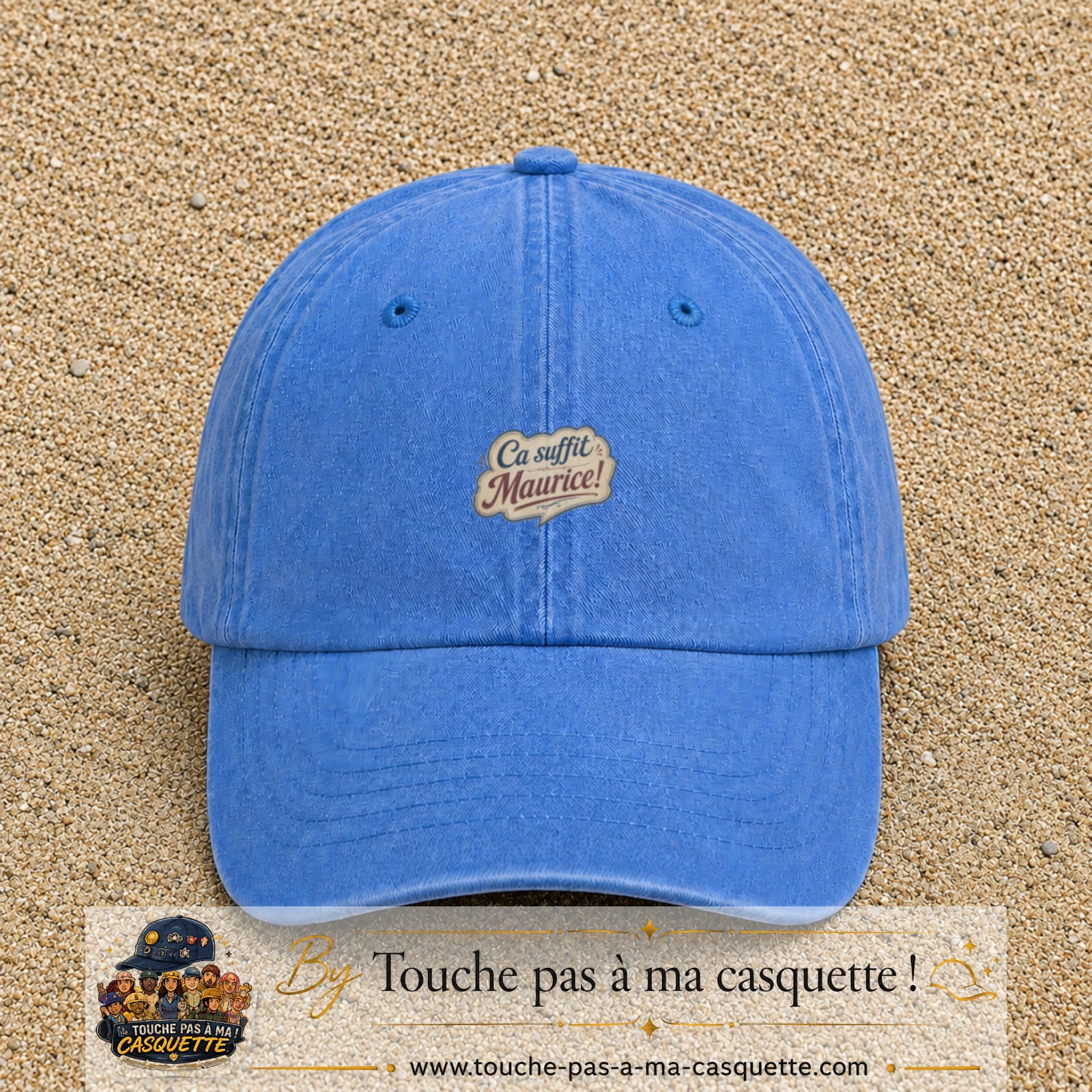 Casquette baseball Bleu ciel délavé 100% coton avec visuel Ça suffit Maurice 3 cm - image produit principale