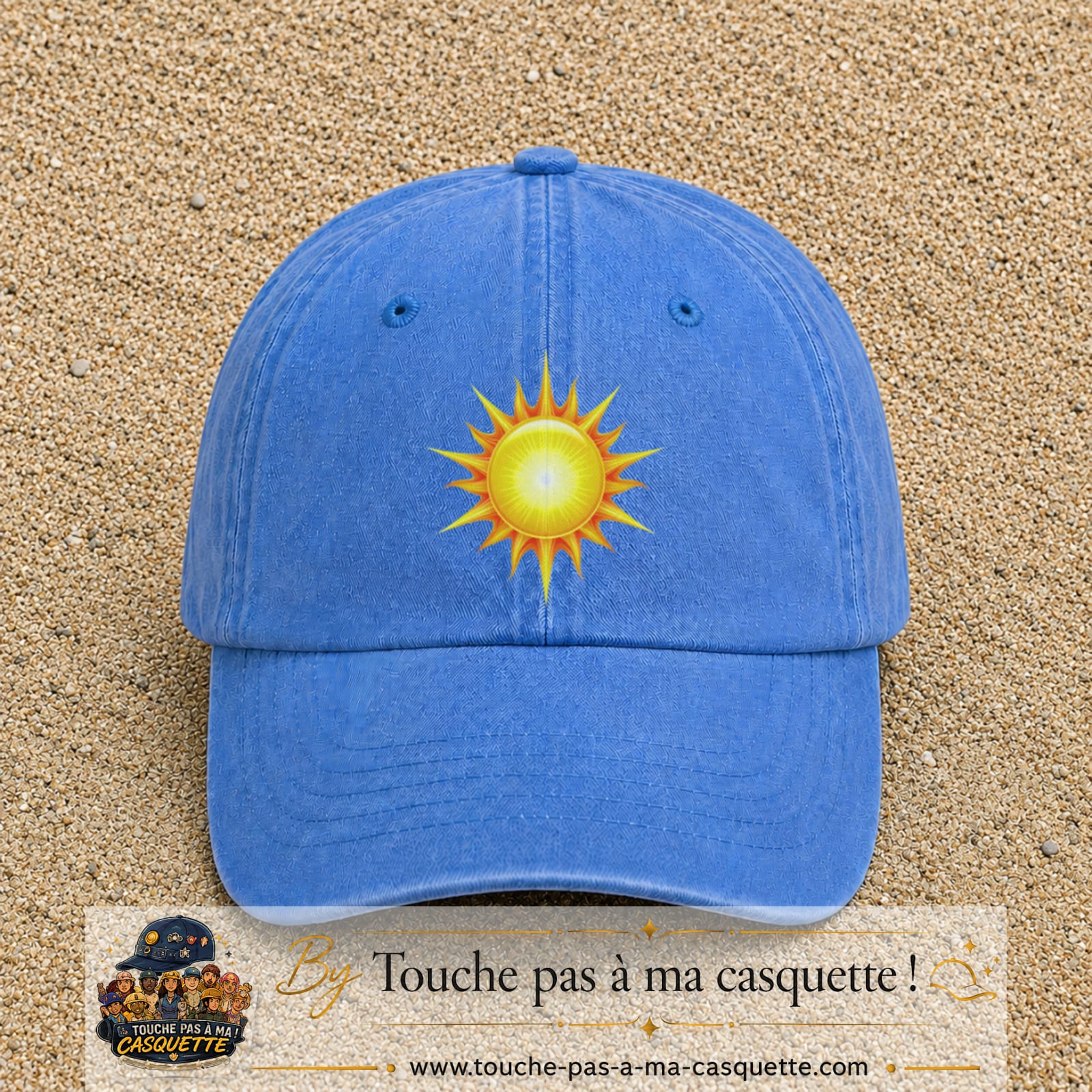 Casquette baseball Bleu ciel délavé 100% coton avec motif Soleil rayonnant 7 cm - image principale