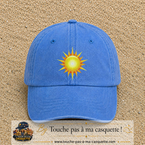 Casquette baseball Bleu ciel délavé 100% coton avec motif Soleil rayonnant 7 cm - image principale