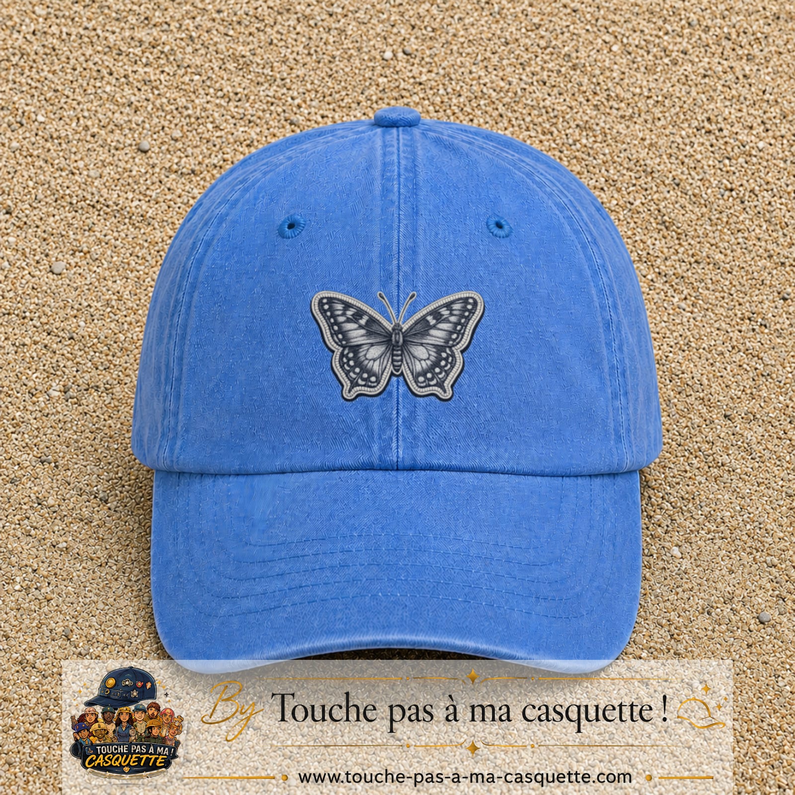 Casquette Bleu ciel délavé motif Papillon graphique 5 cm - vue principale