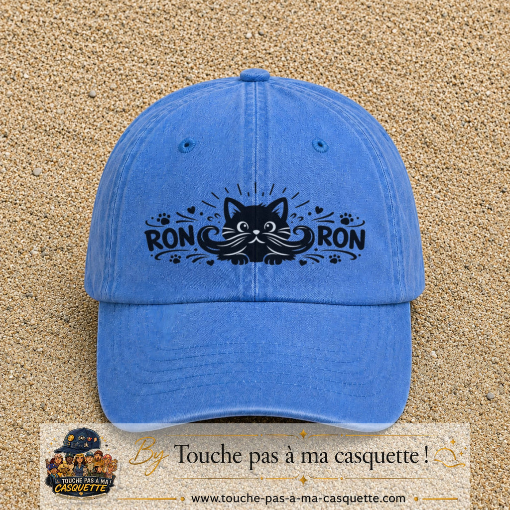 Casquette Bleu ciel délavé motif Chat Ron Ron 7 cm - vue principale