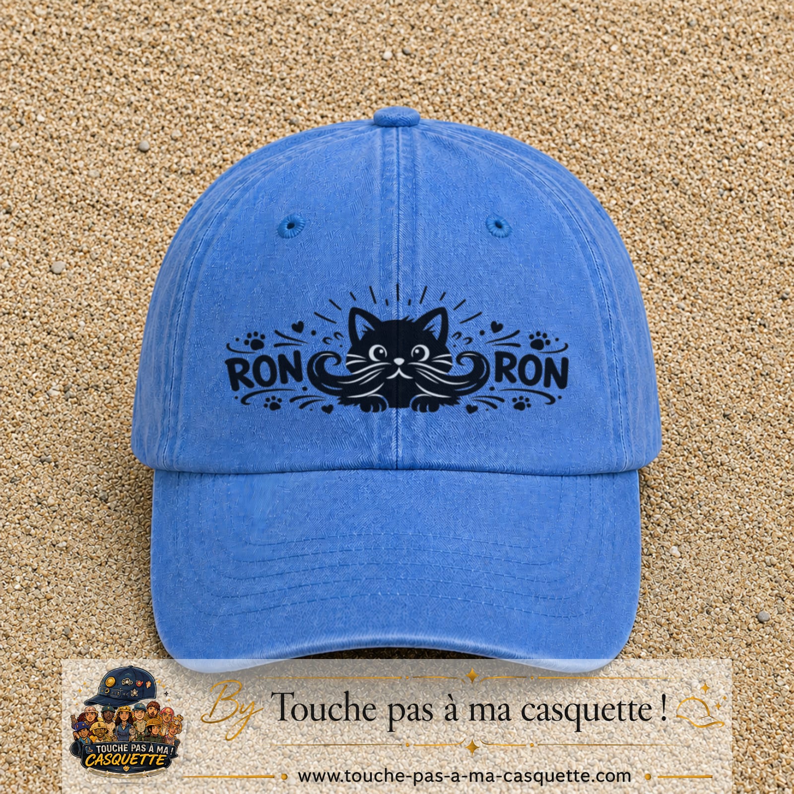 Casquette Bleu ciel délavé motif Chat Ron Ron 7 cm - vue principale