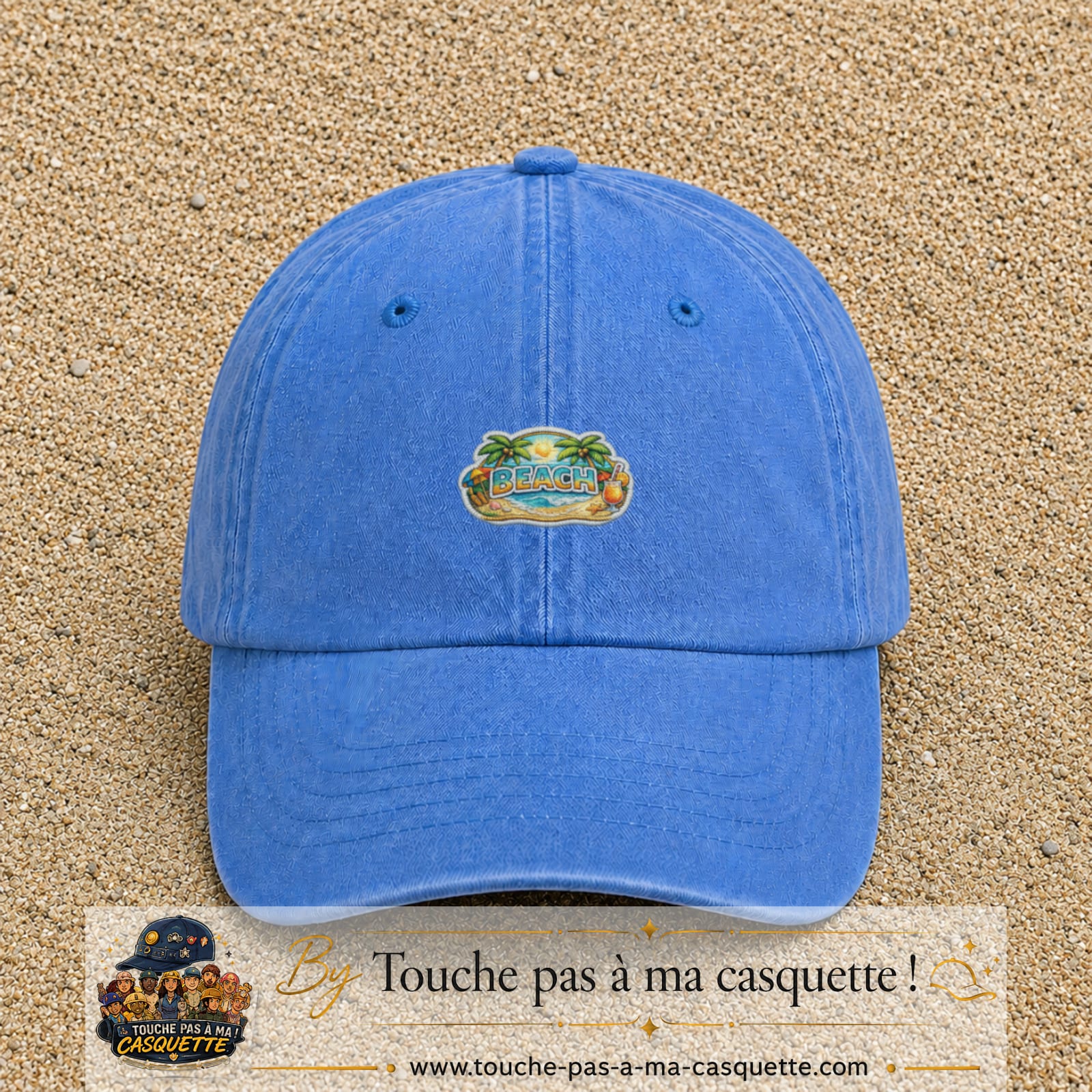 Casquette Bleu ciel délavé motif Plage tropicale Beach 3 cm - vue principale