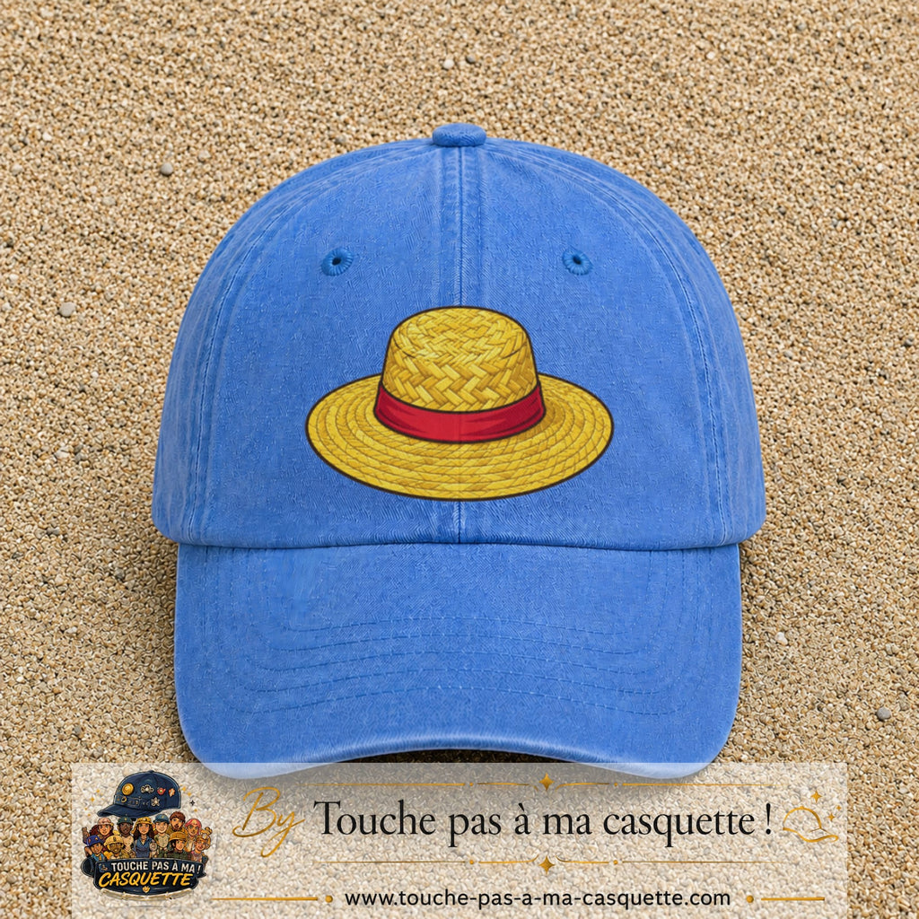 Casquette baseball Bleu ciel délavé 100% coton avec motif Chapeau de paille 7 cm - image principale