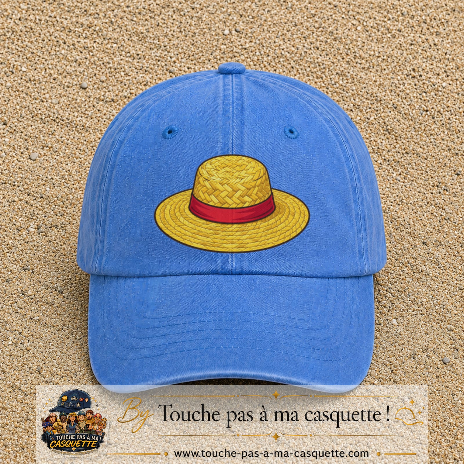 Casquette baseball Bleu ciel délavé 100% coton avec motif Chapeau de paille 7 cm - image principale