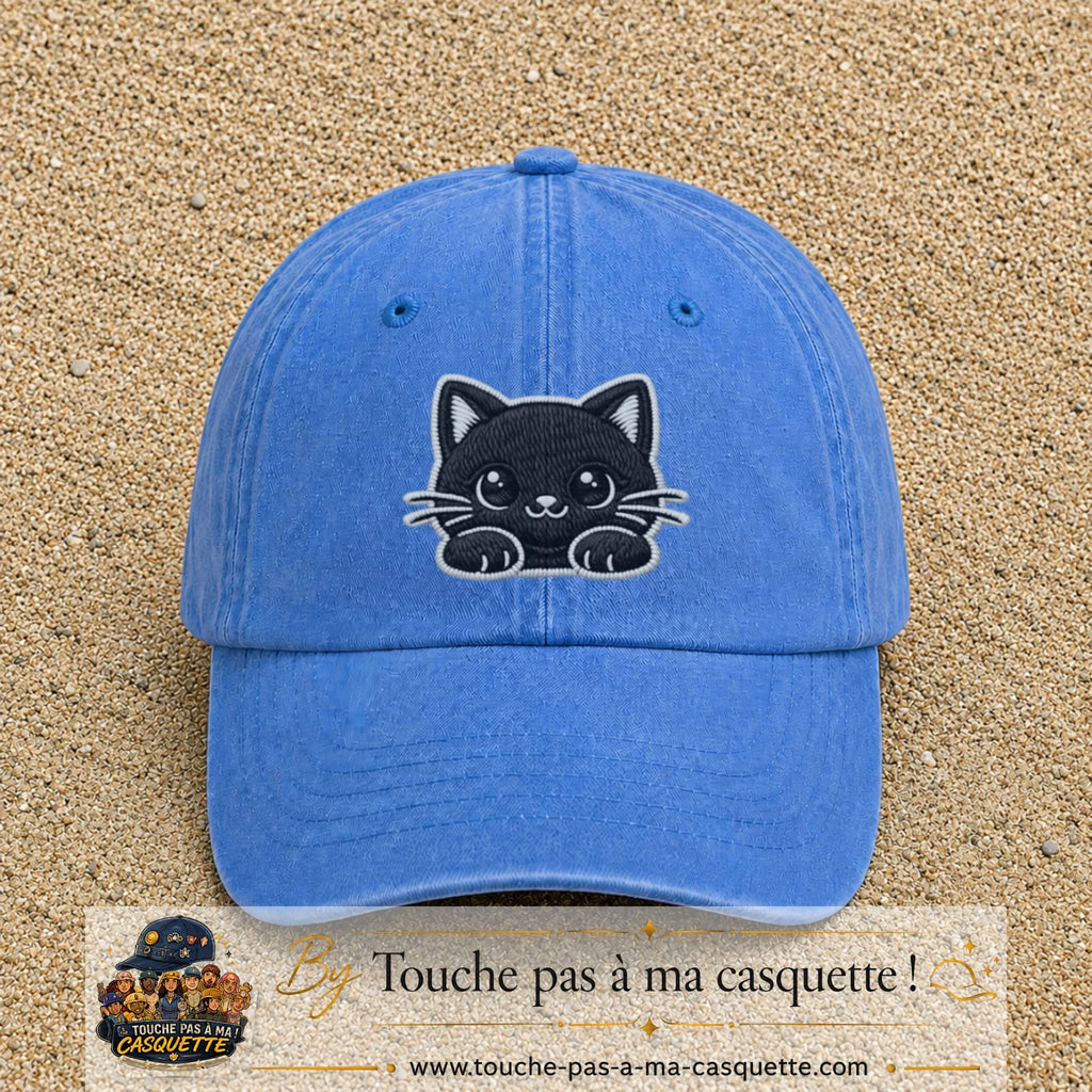 Casquette Bleu ciel délavé motif Chaton étoilé 7 cm - vue principale