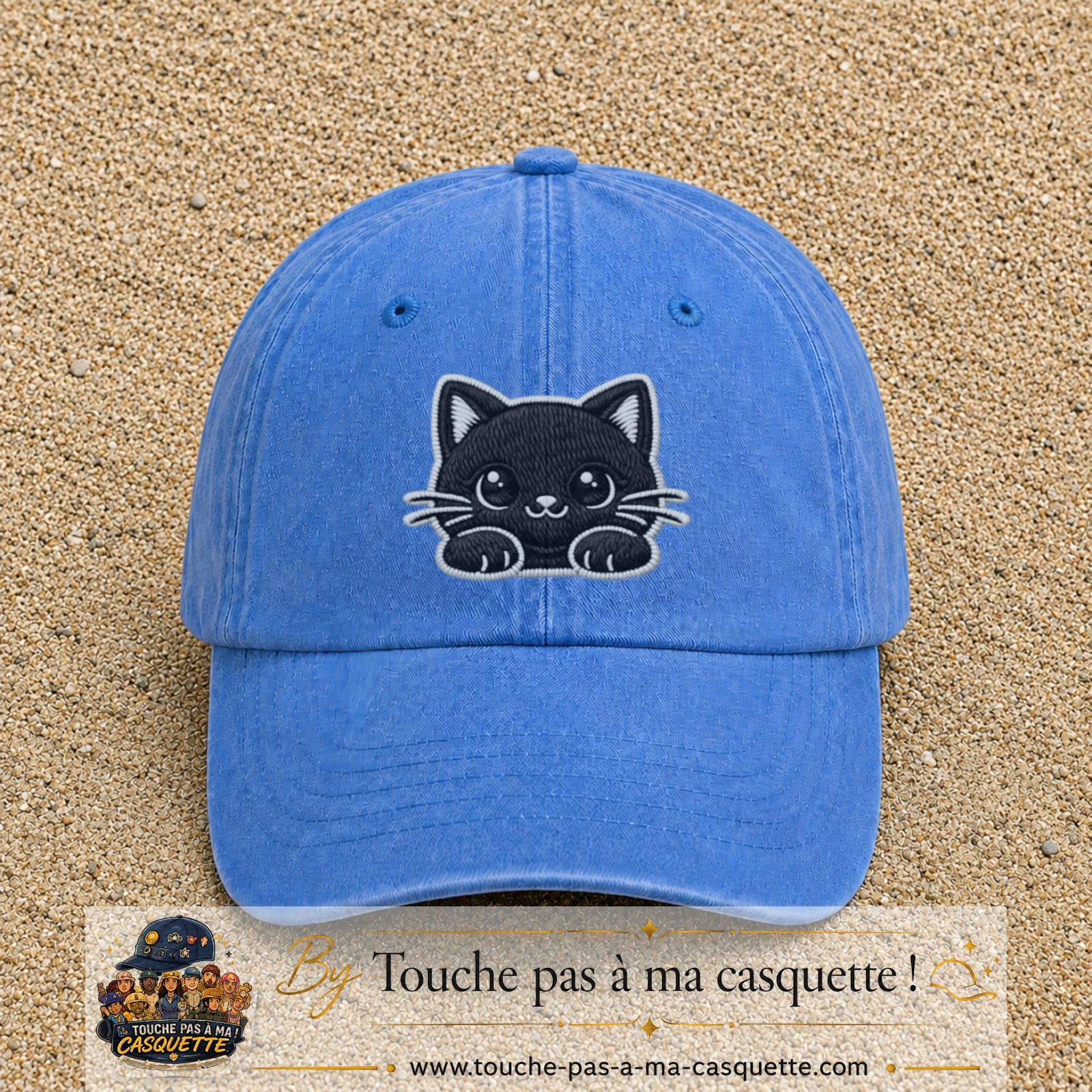 Casquette Bleu ciel délavé motif Chaton étoilé 7 cm - vue principale