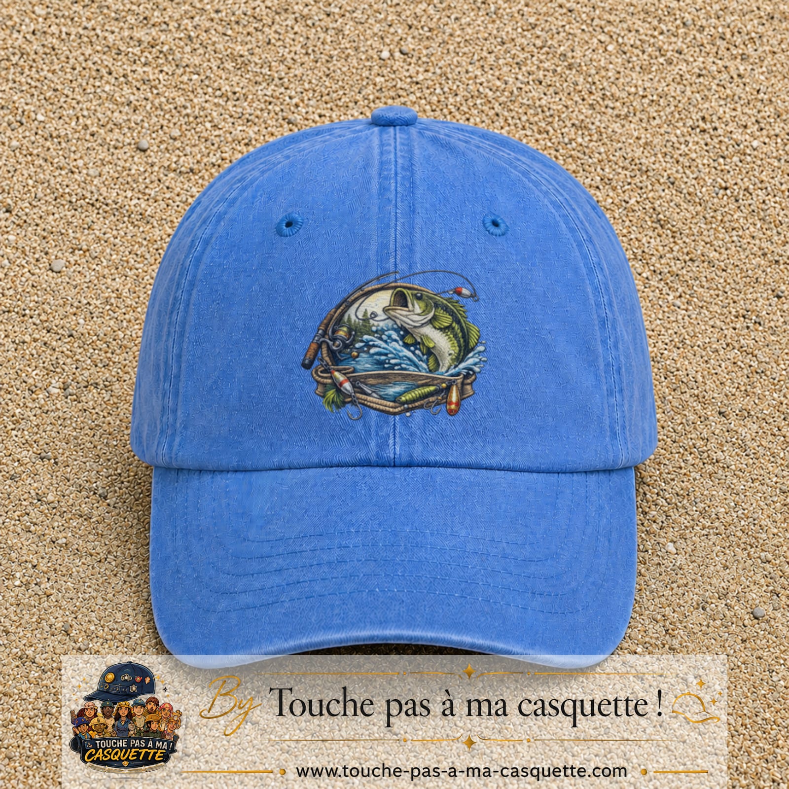 Casquette Bleu ciel délavé motif Pêche sportive 7 cm - vue principale