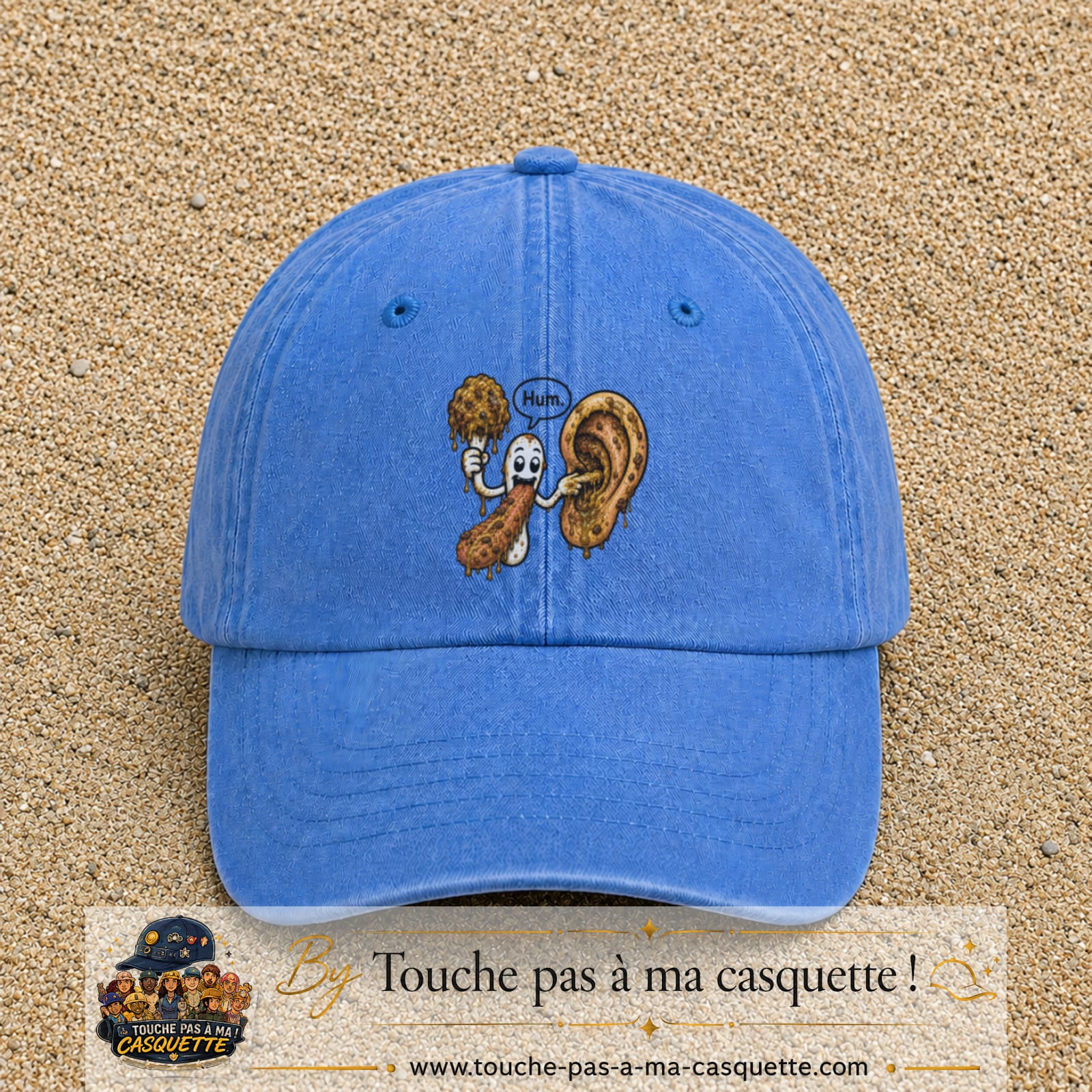 Casquette baseball Bleu ciel délavé 100% coton avec visuel Oreille gourmande 7 cm - image produit principale
