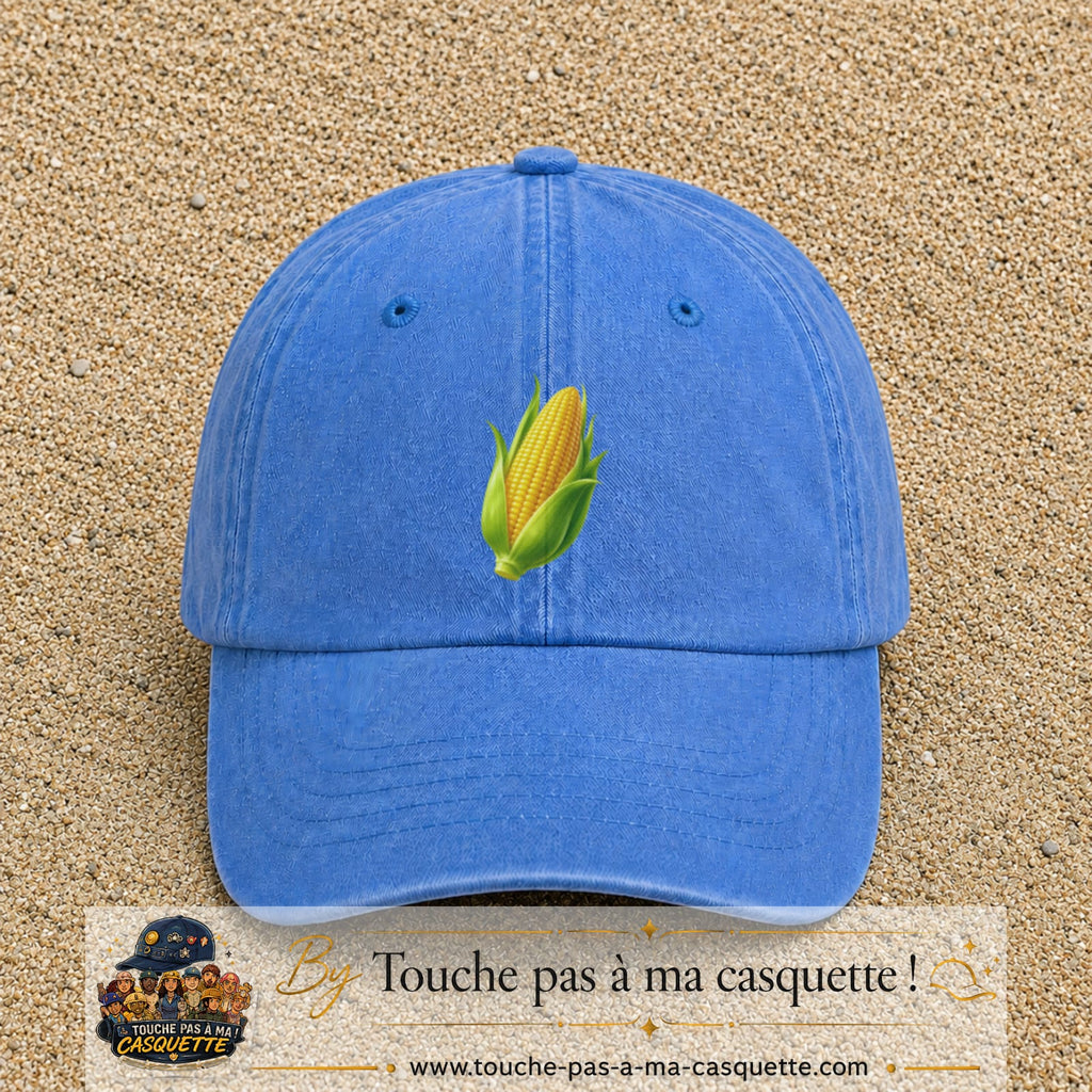 Casquette baseball Bleu ciel délavé 100% coton avec visuel Épi de maïs 7 cm - image produit principale