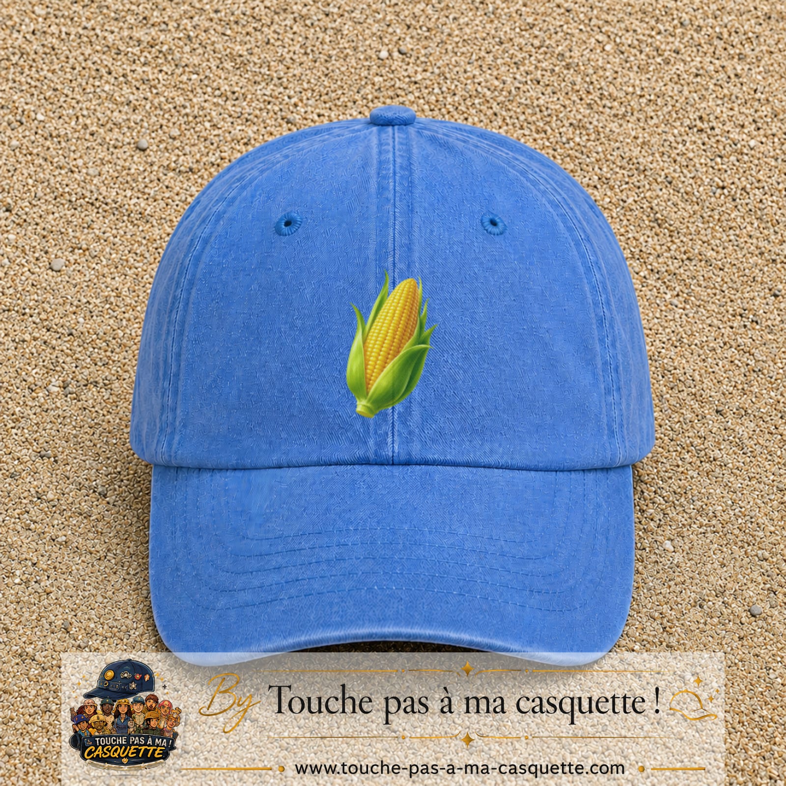Casquette baseball Bleu ciel délavé 100% coton avec visuel Épi de maïs 7 cm - image produit principale