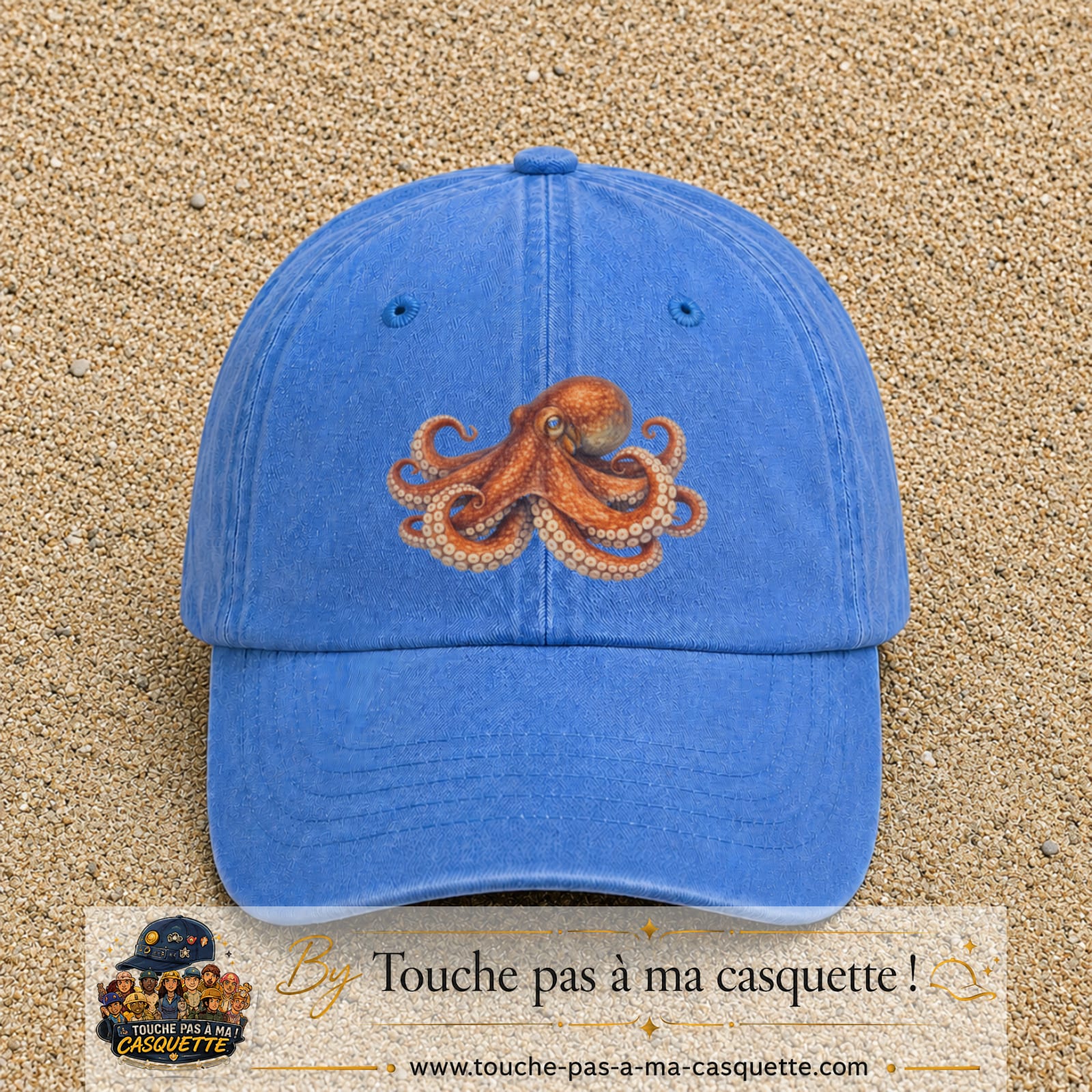 Casquette Bleu ciel délavé motif Poulpe marin 7 cm - vue principale