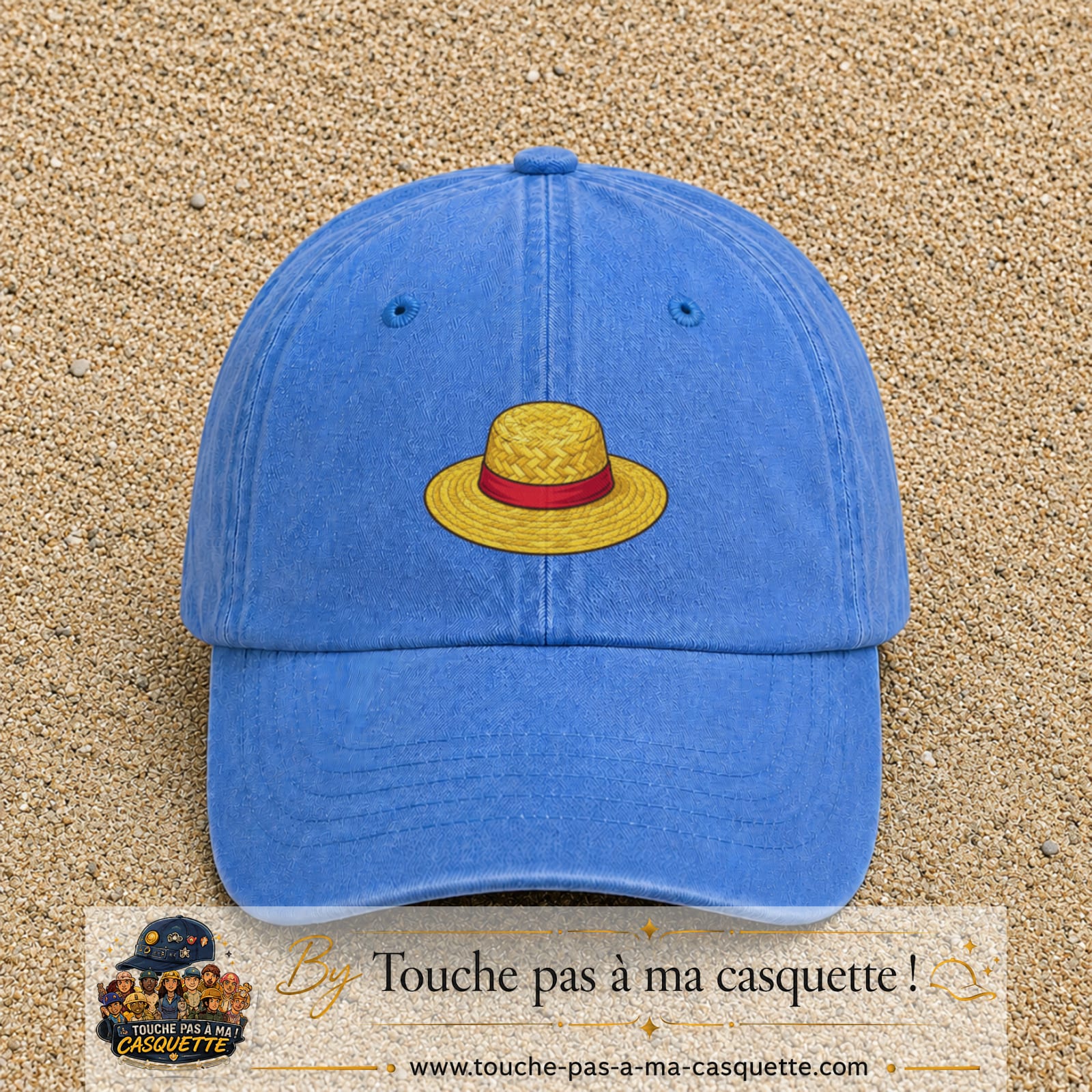 Casquette baseball Bleu ciel délavé 100% coton avec motif Chapeau de paille 3 cm - image principale