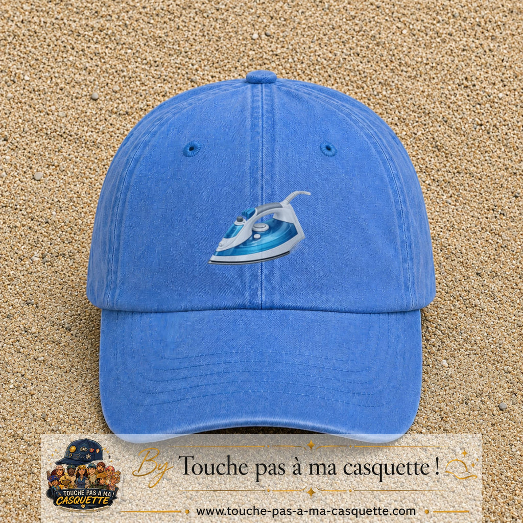 Casquette Bleu ciel délavé 100% coton avec motif Fer à repasser bleu 5 cm - image principale