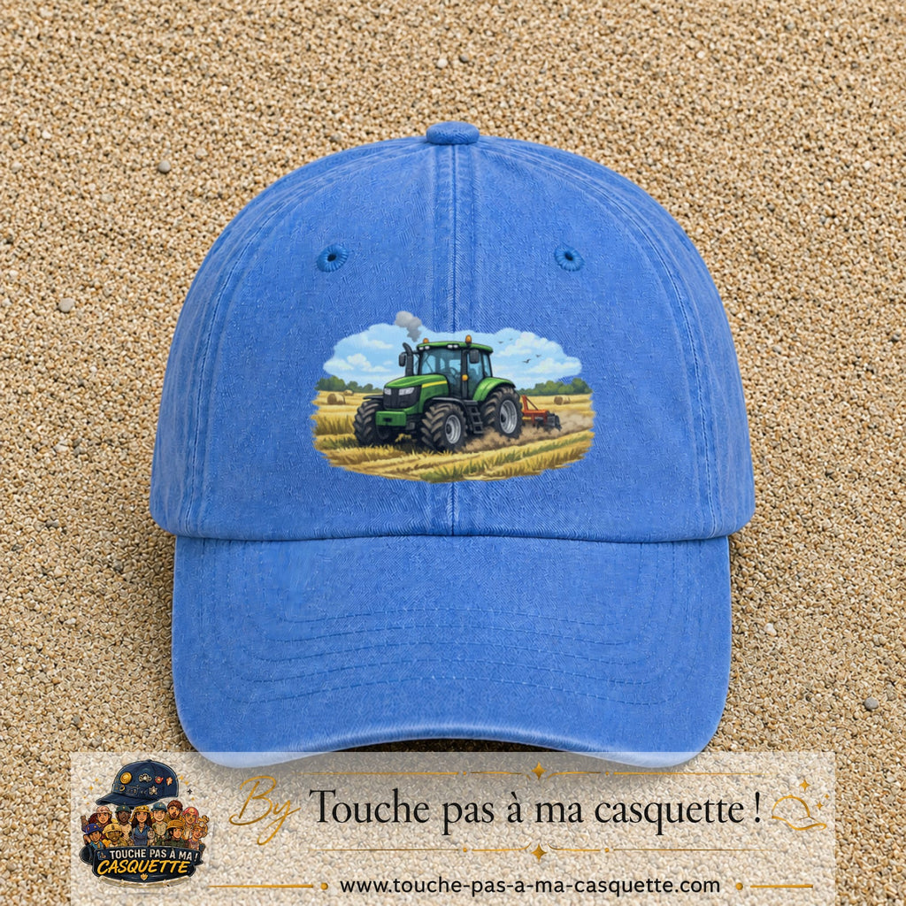 Casquette baseball Bleu ciel délavé 100% coton avec motif Tracteur agricole 7 cm - image principale