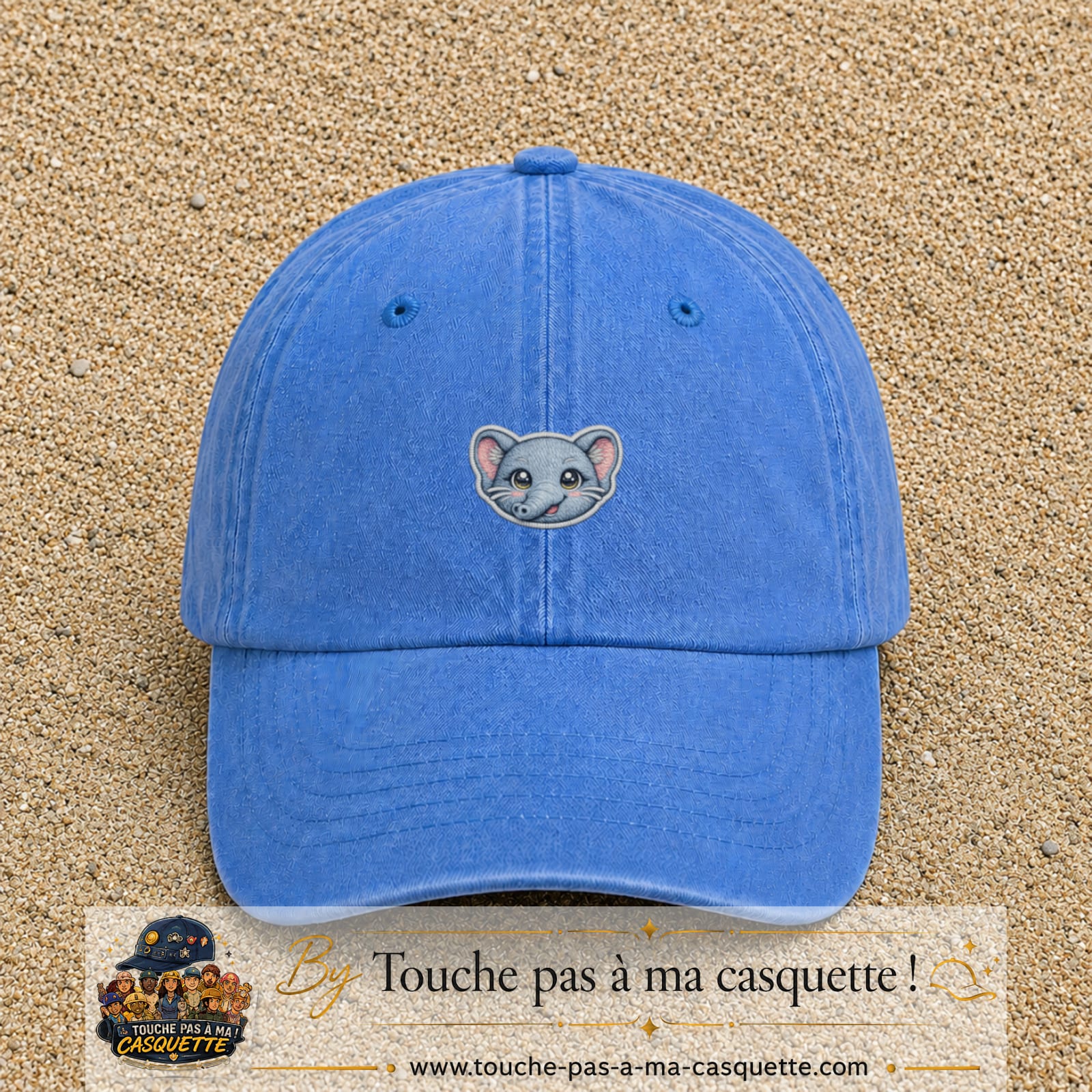 Casquette Bleu ciel délavé motif Éléphant kawaii 3 cm - vue principale
