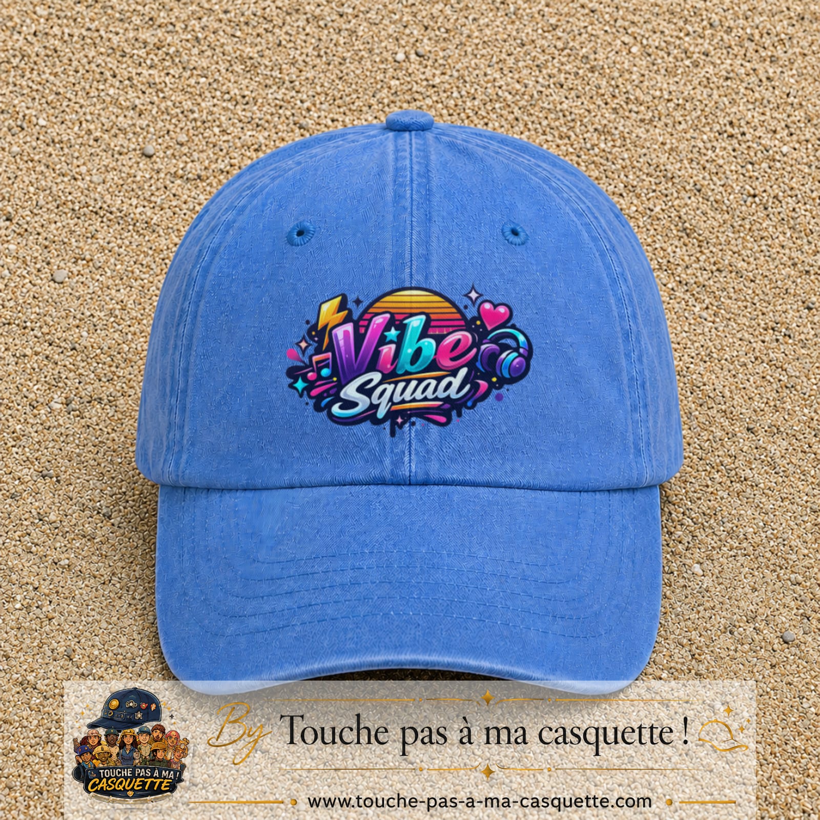 Casquette Bleu ciel délavé 100% coton avec motif Vibe Squad 7 cm - image principale