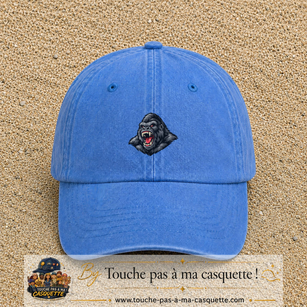 Casquette Bleu ciel délavé 100% coton avec motif Gorille rugissant 5 cm - image principale