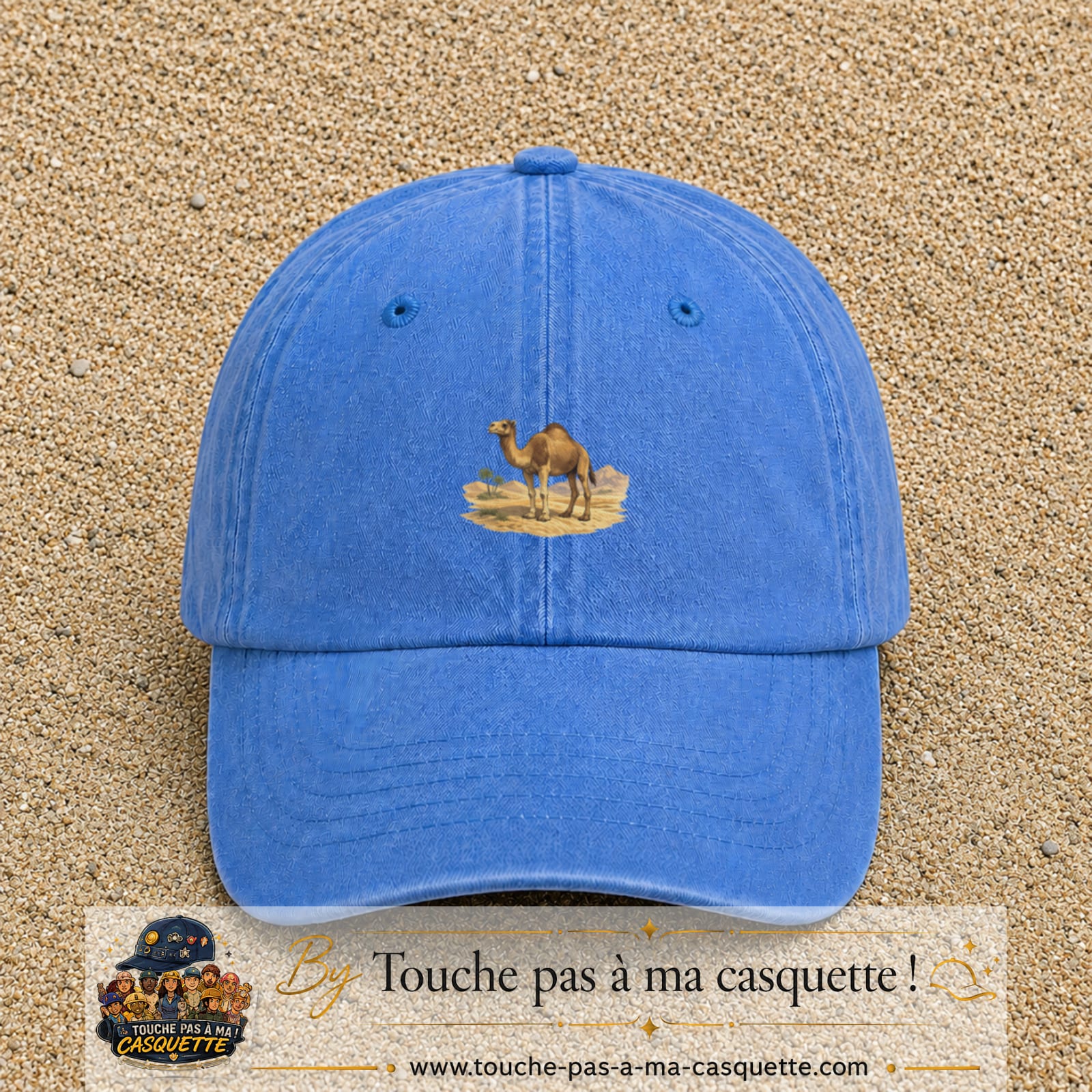 Casquette baseball Bleu ciel délavé 100% coton avec motif Chameau du désert 5 cm - image principale