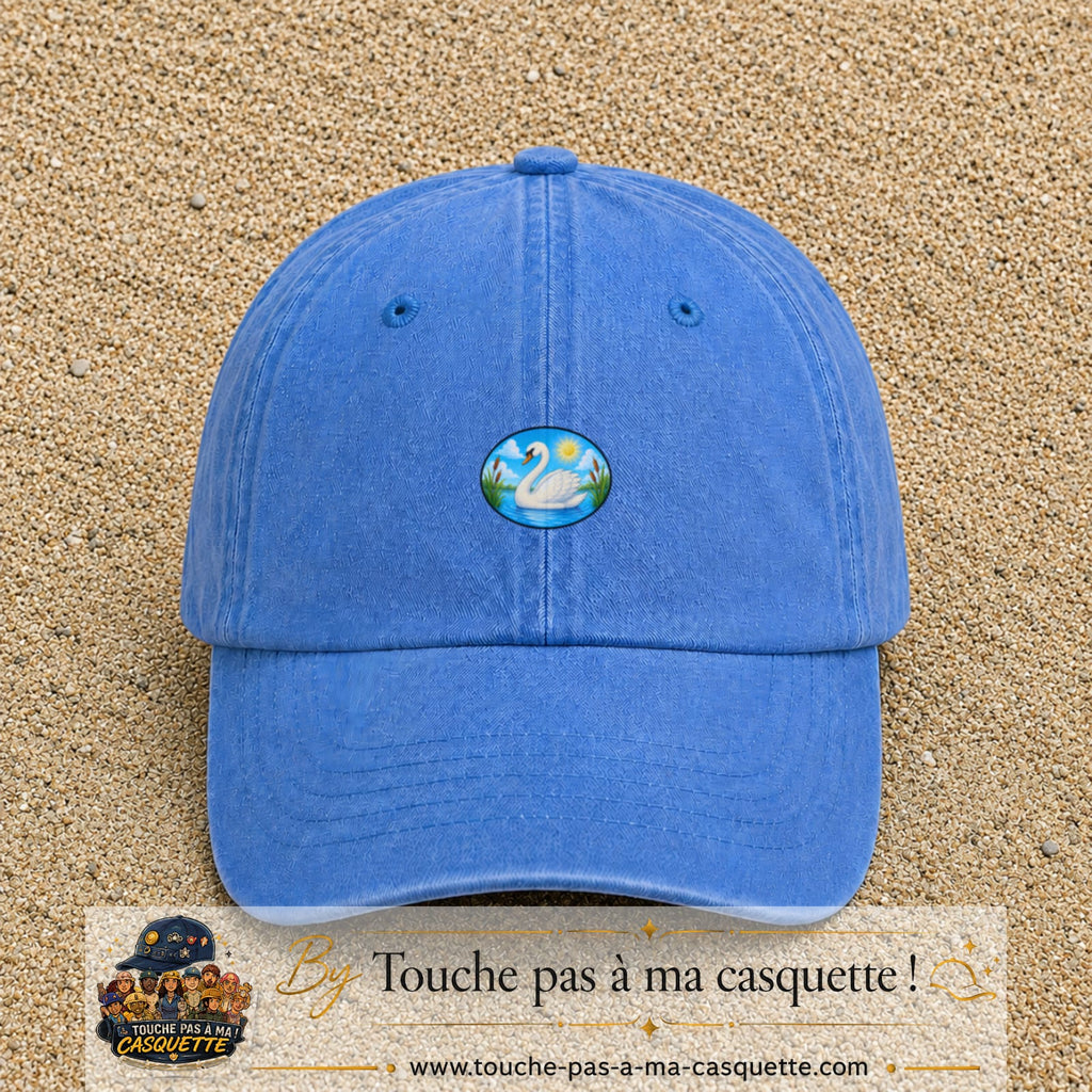 Casquette baseball Bleu ciel délavé 100% coton avec visuel Cygne sur lac 3 cm - image produit principale