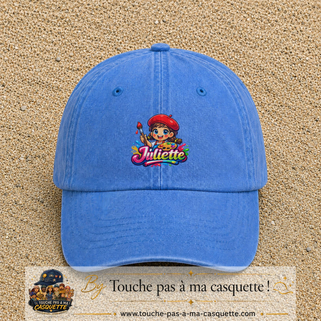 Casquette baseball Bleu ciel délavé 100% coton avec motif Juliette 5 cm - image principale
