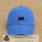 Casquette baseball Bleu ciel délavé 100% coton avec visuel Chat noir cache-cache 3 cm - image produit principale