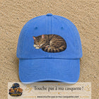 Casquette baseball Bleu ciel délavé 100% coton avec motif Chat endormi 7 cm - image principale