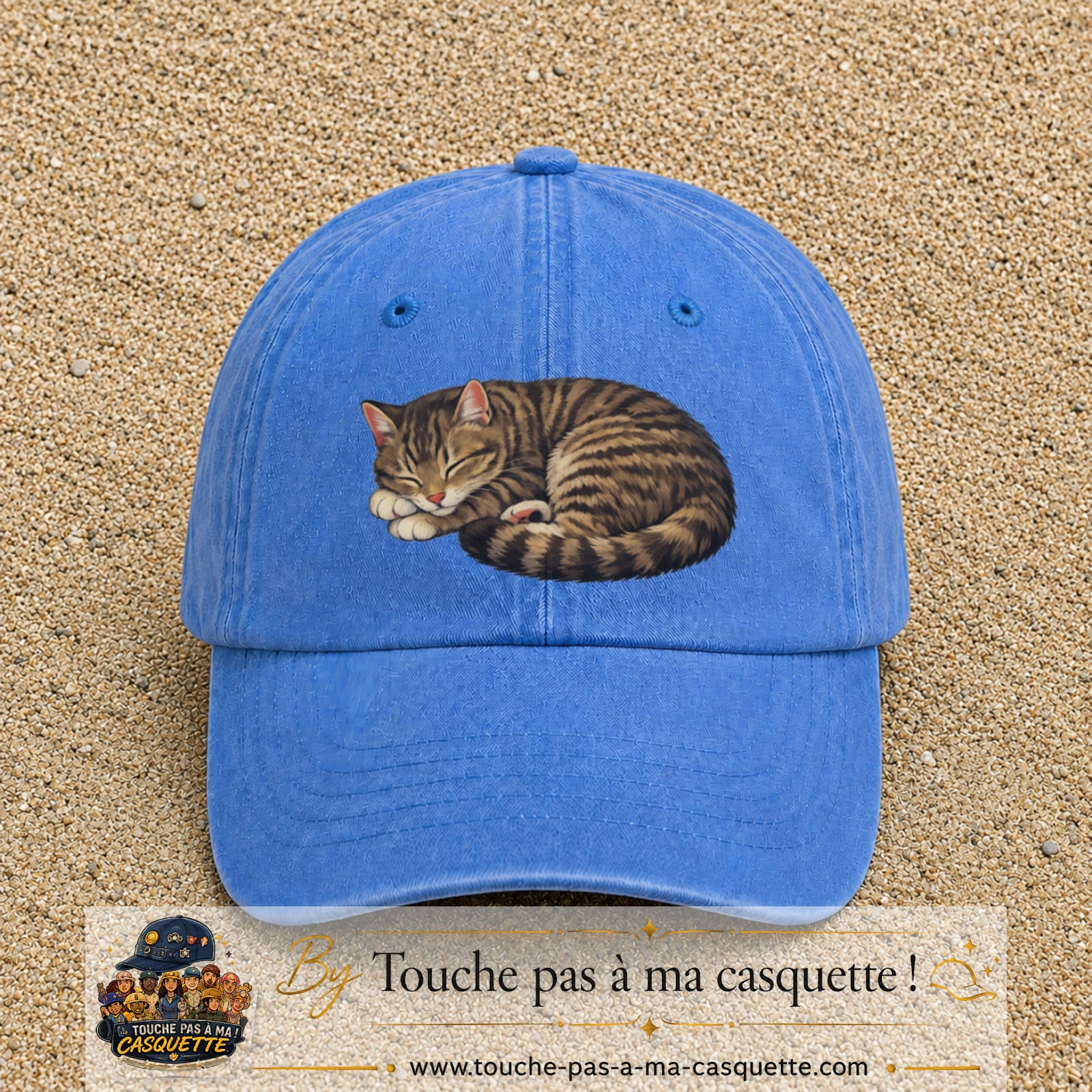 Casquette baseball Bleu ciel délavé 100% coton avec motif Chat endormi 7 cm - image principale