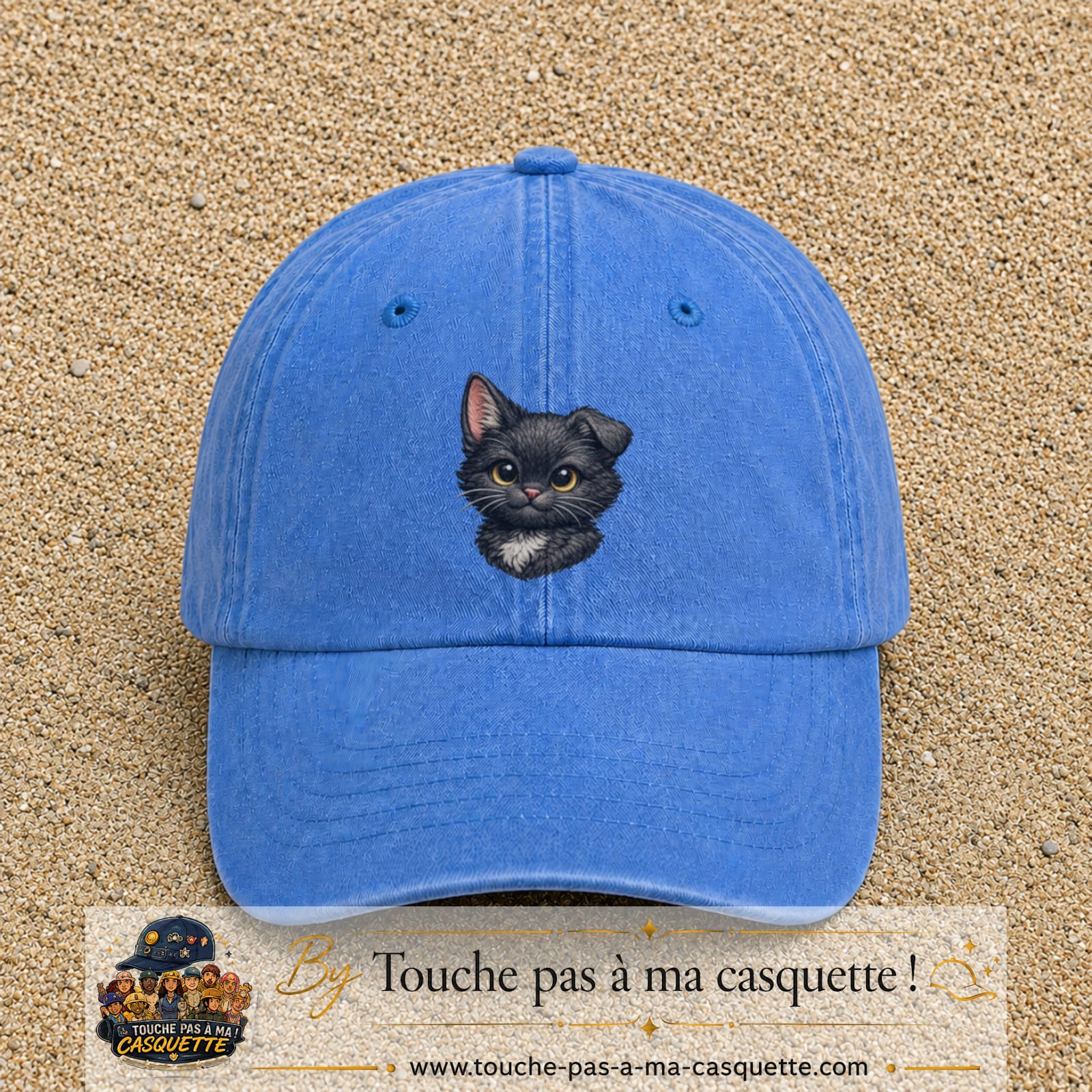 Casquette Bleu ciel délavé motif Tête de chaton 7 cm - vue principale