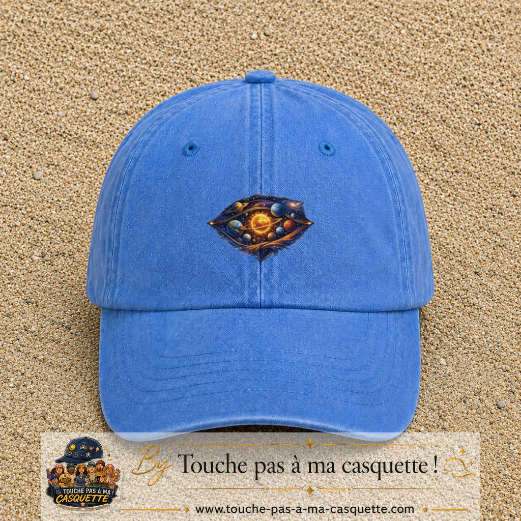 Casquette baseball Bleu ciel délavé 100% coton avec visuel Galaxie système solaire 5 cm - image produit principale