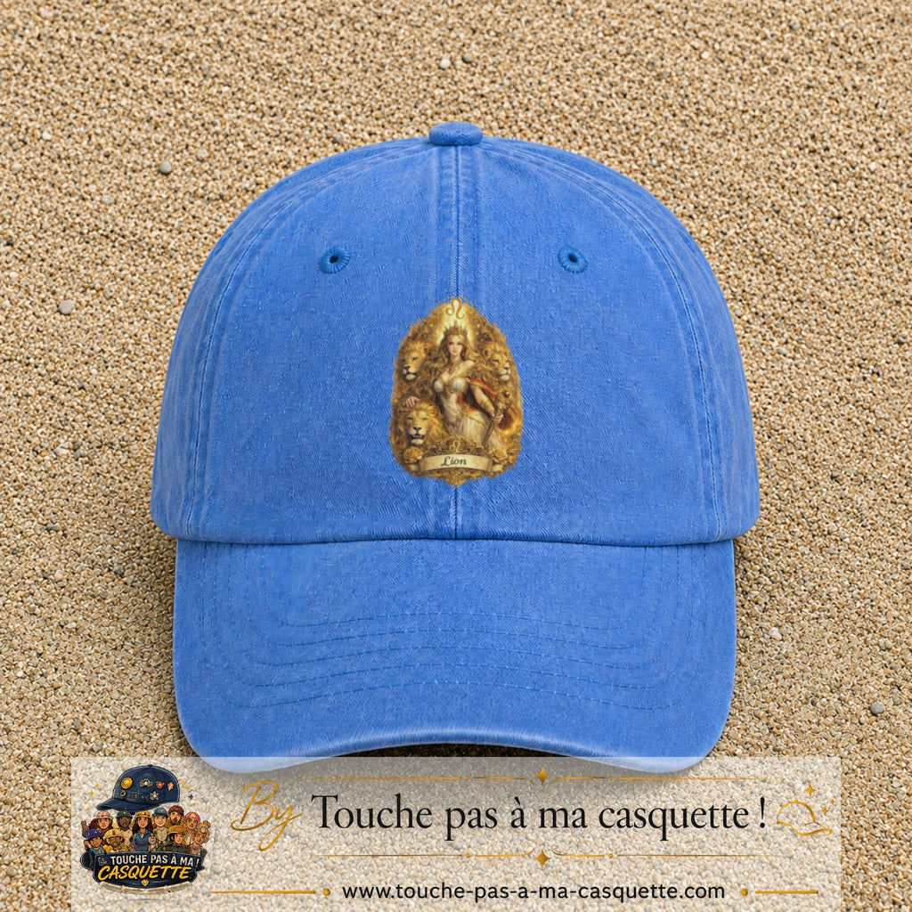 Casquette baseball Bleu ciel délavé 100% coton avec motif Lion astrologique 7 cm - image principale