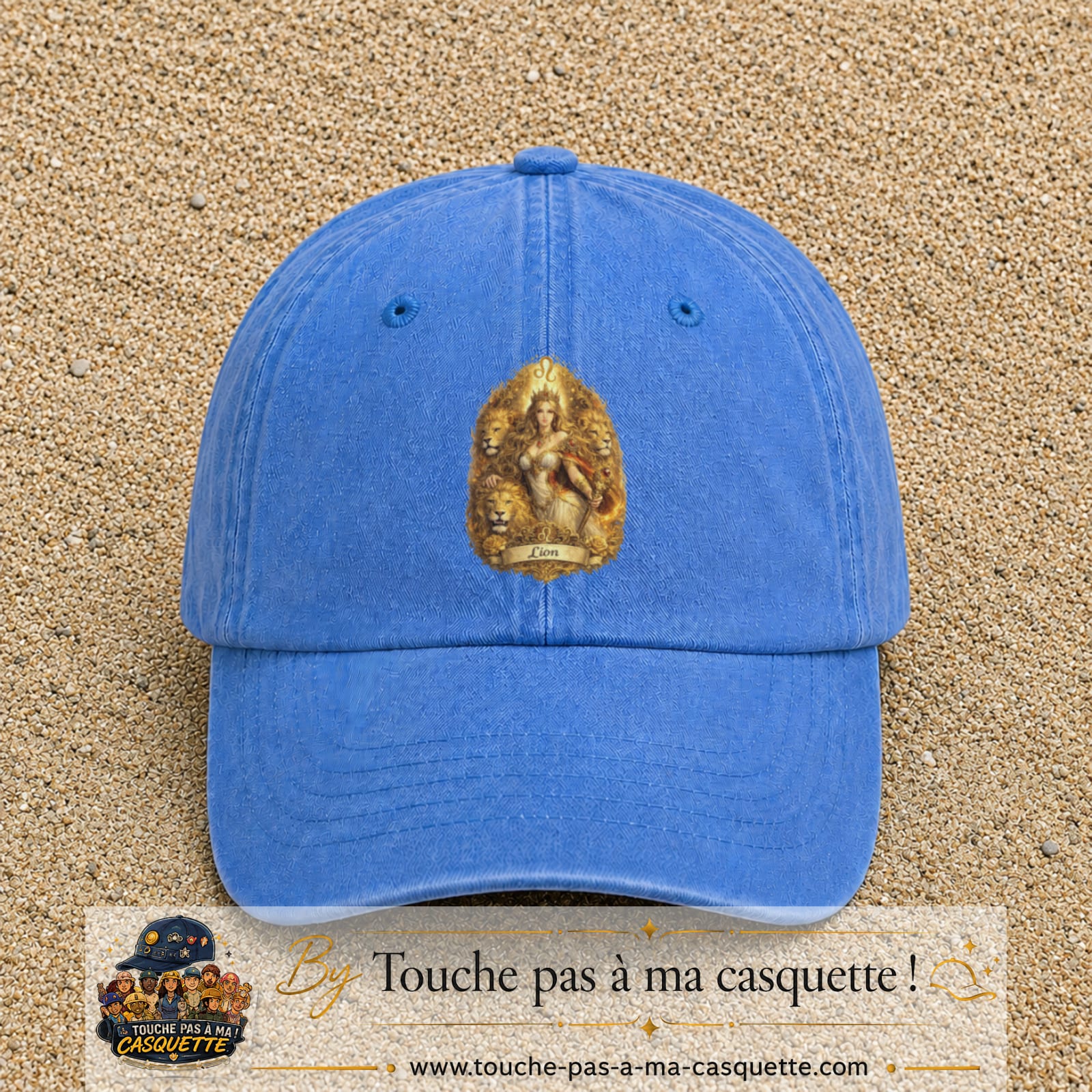 Casquette baseball Bleu ciel délavé 100% coton avec motif Lion astrologique 7 cm - image principale