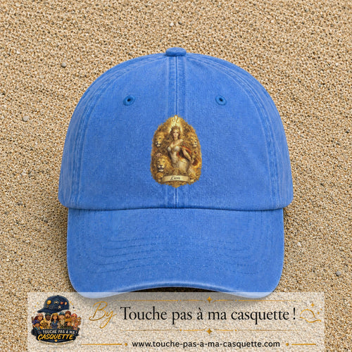 Casquette baseball Bleu ciel délavé 100% coton avec motif Lion astrologique 7 cm - image principale