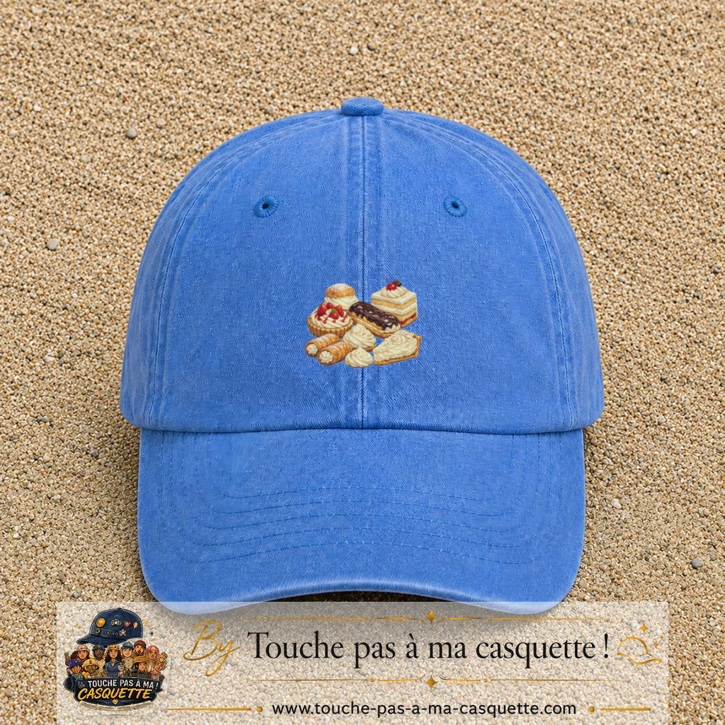 Casquette Bleu ciel délavé 100% coton avec motif Pâtisseries gourmandes 5 cm - image principale